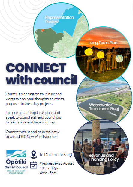 Flyer called Connect With Council with details about the topics covered in the drop in sessions and logos and contact details. 